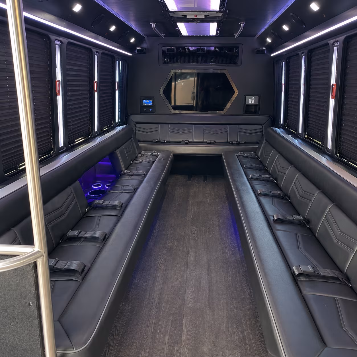 stratford 18 passenger party bus interior