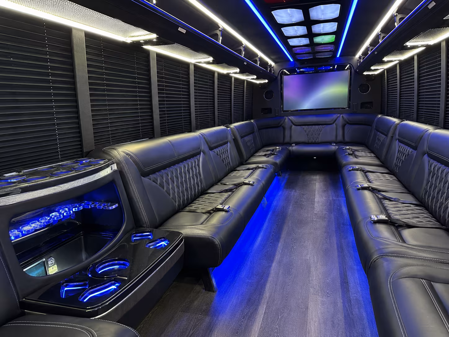 stratford 20 passenger party bus inside