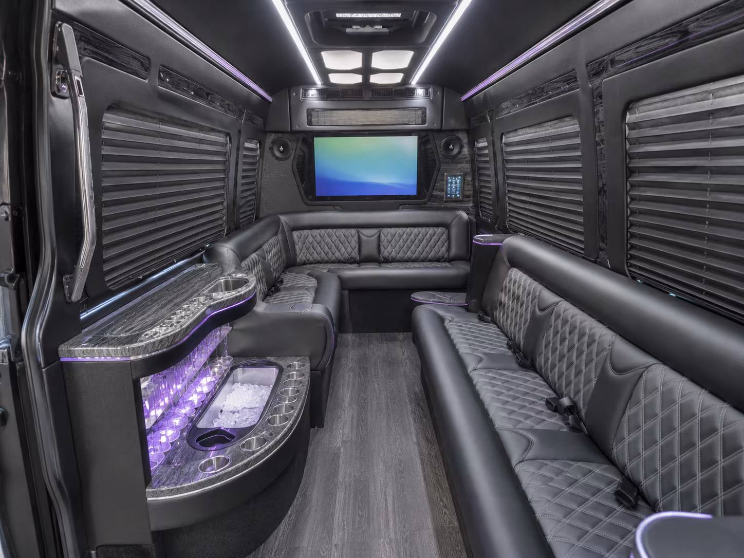 stratford 20 passenger party bus interior