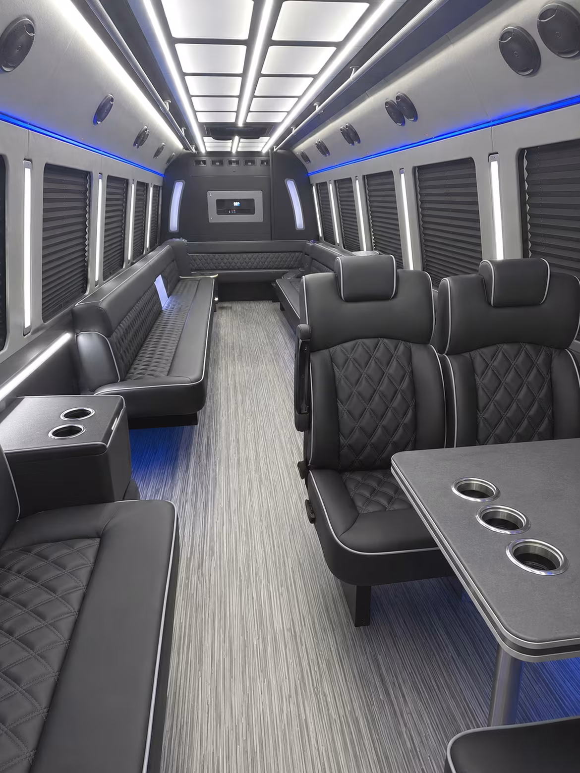 stratford 25 passenger party bus inside