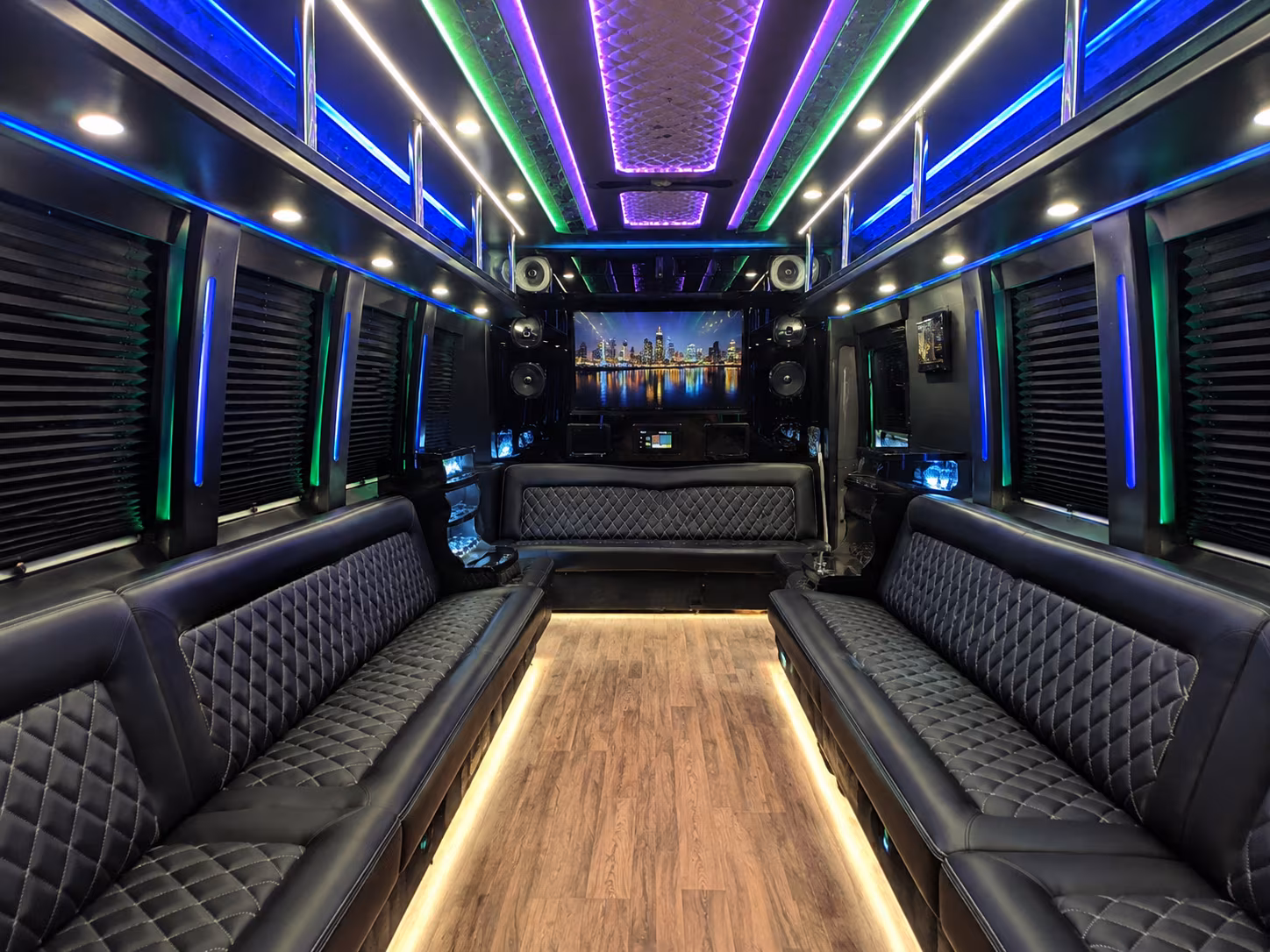 stratford 25 passenger party bus interior