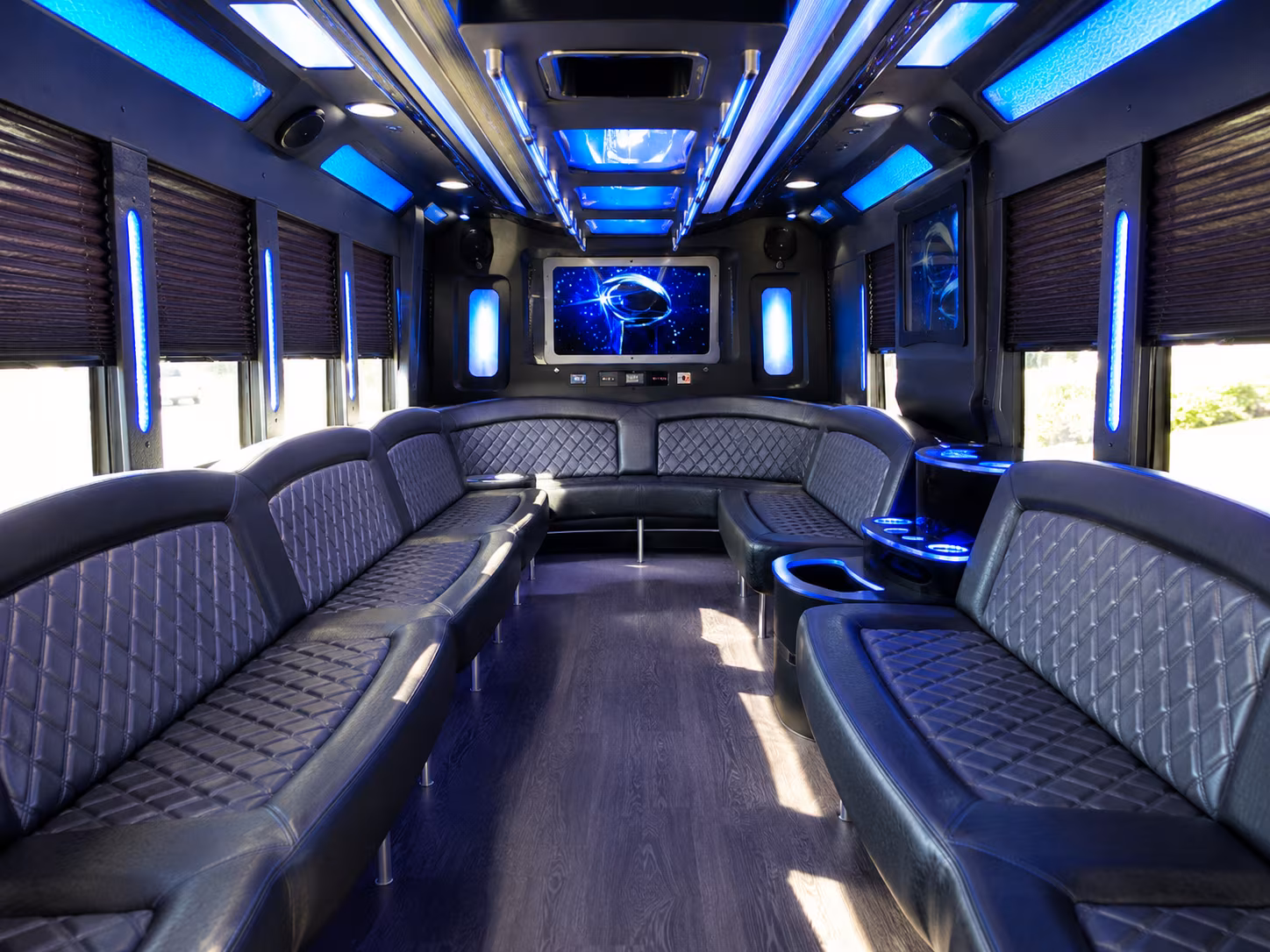 stratford 28 passenger party bus inside