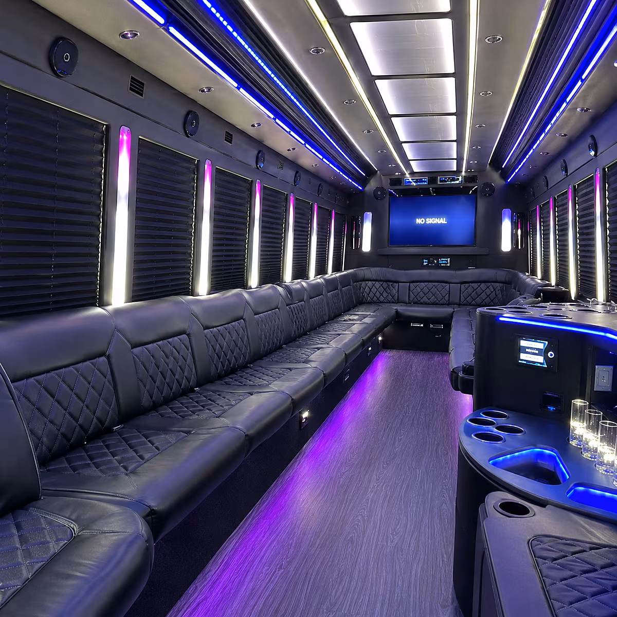stratford 30 passenger party bus inside