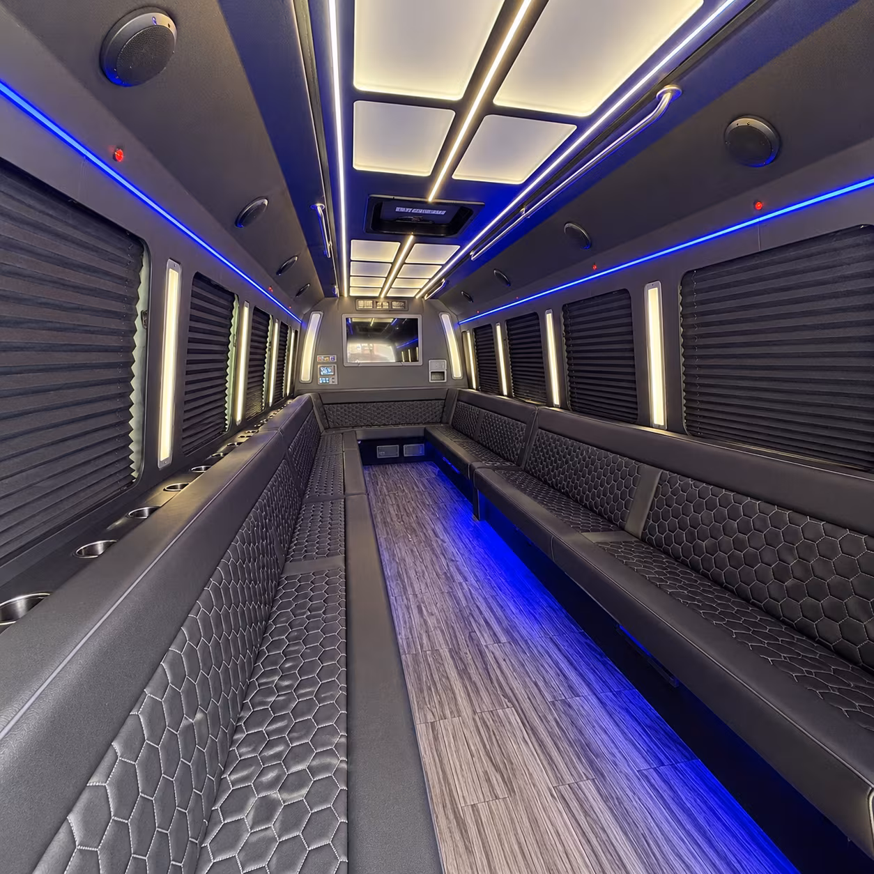 stratford 30 passenger party bus interior