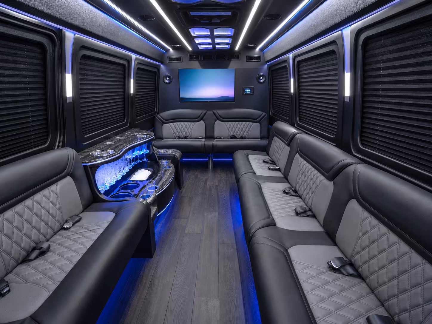stratford 40 passenger party bus interior