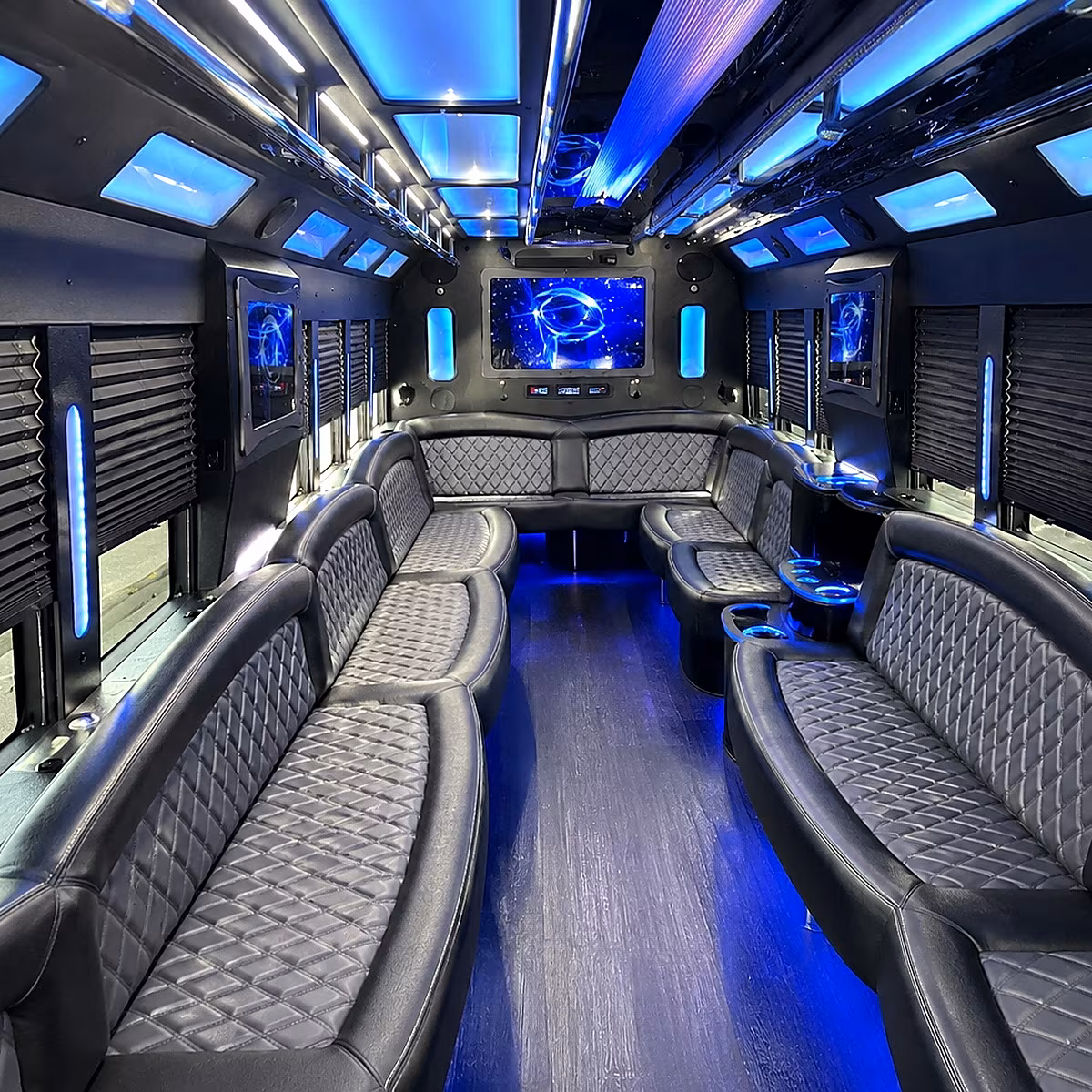stratford 50 passenger party bus interior